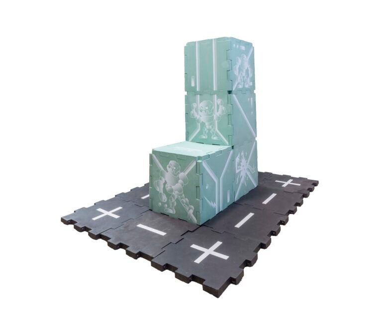 Foam EVA tile factor with stonemen versus electricity design and black streets around it